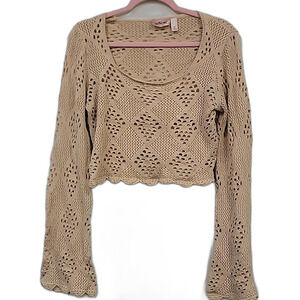 Willow + Root Knit Crop Poncho Tan Size M Boho